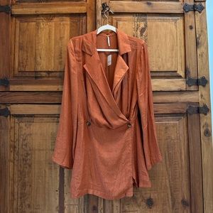 Free People Rust Orange Mini Dress Wrap Blazer